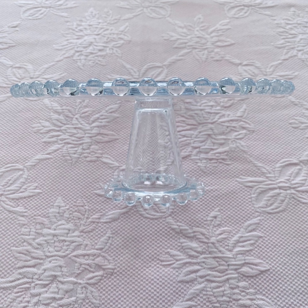 Large Glass Beaded Edge Pedestal Cake Stand - Picture 3 of 10